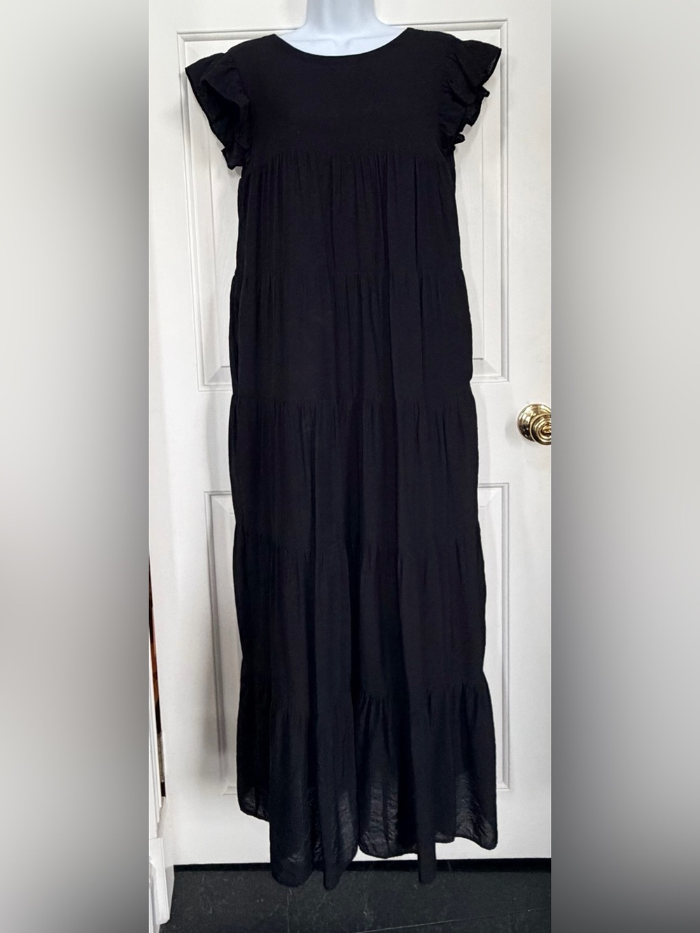 English Factory Black Tiered Flutter-Sleeve Maxi Dress